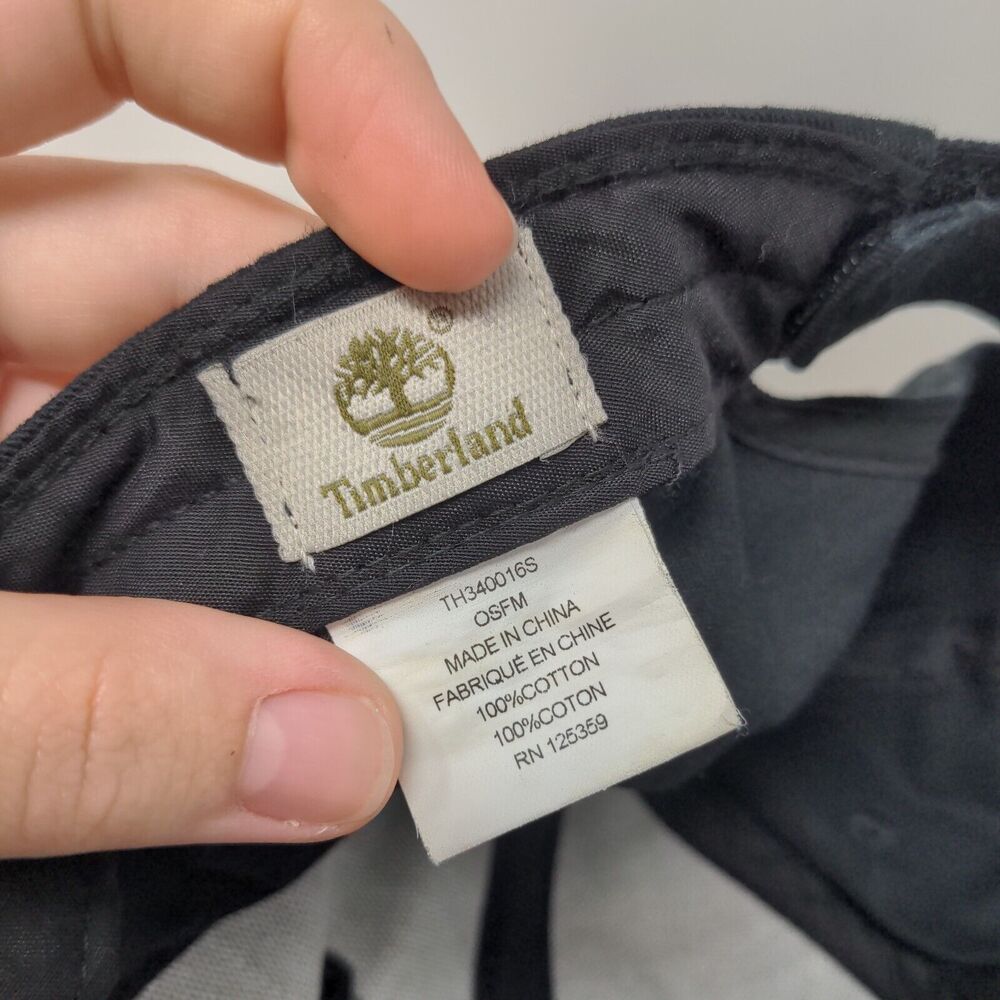 Timberland Leather Patch Strapback Hat Black Osfm… - image 7
